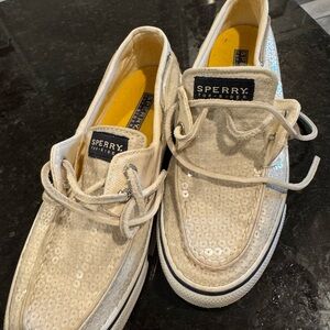 Sperry Cream Sequin Boat Shoes